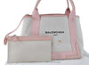 Authentic BALENCIAGA Navy Caba S Hand Bag Canvas Leather 339933 White Pink 0256B