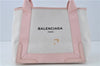 Authentic BALENCIAGA Navy Caba S Hand Bag Canvas Leather 339933 White Pink 0256B