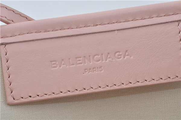 Authentic BALENCIAGA Navy Caba S Hand Bag Canvas Leather 339933 White Pink 0256B