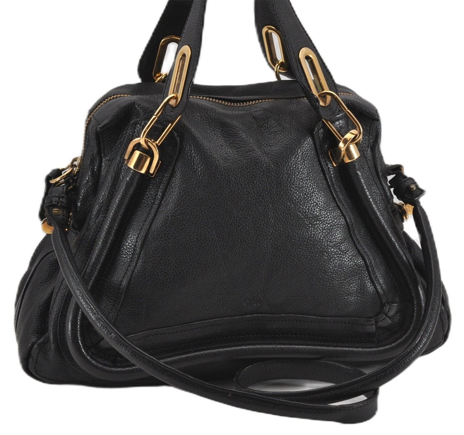 Authentic Chloe Paraty Medium 2Way Shoulder Hand Bag Purse Leather Black 0257G