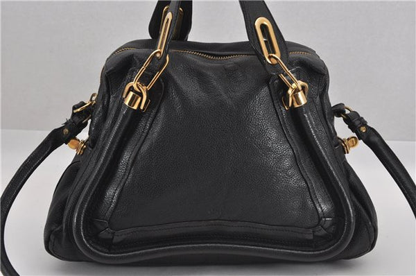 Authentic Chloe Paraty Medium 2Way Shoulder Hand Bag Purse Leather Black 0257G