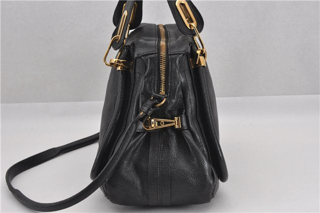 Authentic Chloe Paraty Medium 2Way Shoulder Hand Bag Purse Leather Black 0257G