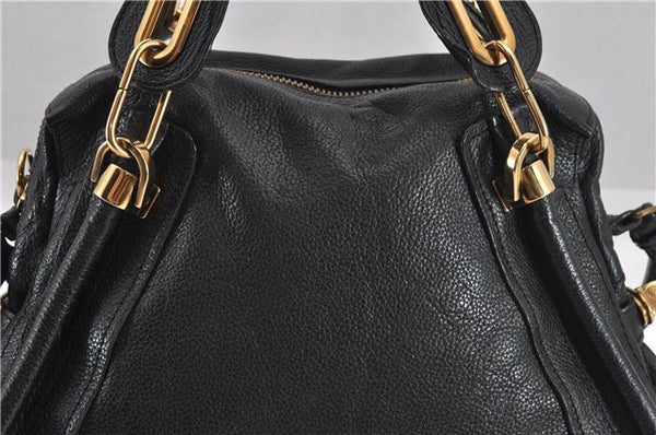 Authentic Chloe Paraty Medium 2Way Shoulder Hand Bag Purse Leather Black 0257G