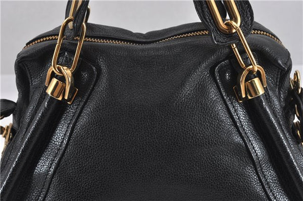 Authentic Chloe Paraty Medium 2Way Shoulder Hand Bag Purse Leather Black 0257G