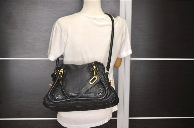 Authentic Chloe Paraty Medium 2Way Shoulder Hand Bag Purse Leather Black 0257G