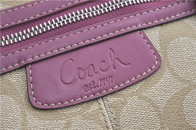 Authentic COACH Signature Shoulder Tote Bag PVC Leather F15707 Beige Pink 0259E