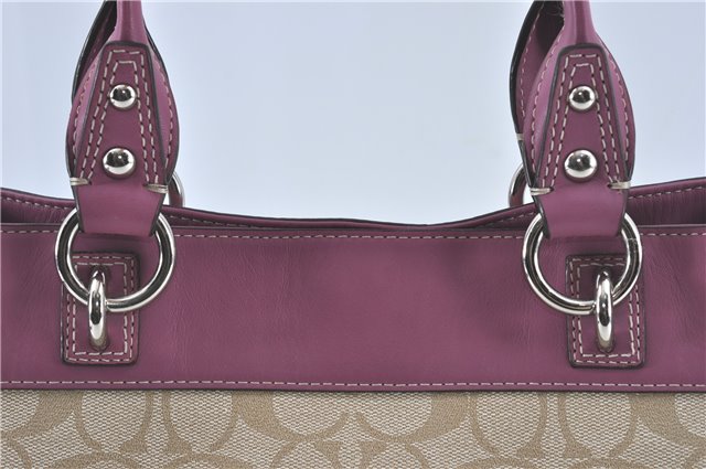 Authentic COACH Signature Shoulder Tote Bag PVC Leather F15707 Beige Pink 0259E