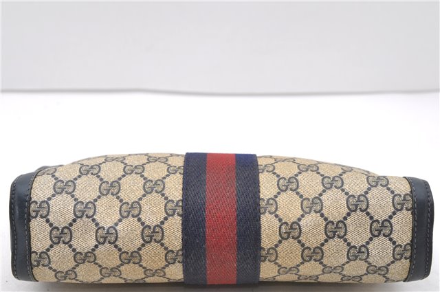 Authentic GUCCI Sherry Line Clutch Bag Purse GG PVC Leather Navy 0265D