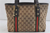 Auth GUCCI Web Sherry Line Shoulder Tote Bag Canvas Leather 137396 Brown 0266D