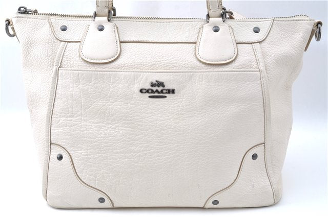 Authentic COACH Shoulder Tote Bag Purse Leather White 0266E