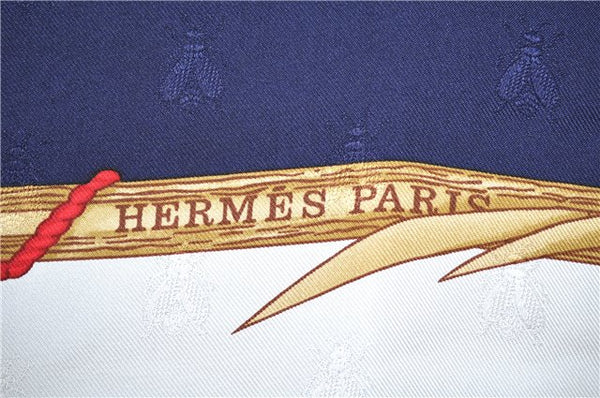 Authentic HERMES Carre 90 Scarf ""Herbier de Gavarnie"" Silk Navy 0266G