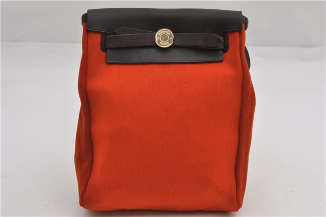 Auth HERMES Her Bag TPM 2 In 1 2Way Shoulder Bag Canvas Leather Orange 0270F
