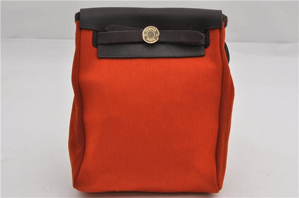 Auth HERMES Her Bag TPM 2 In 1 2Way Shoulder Bag Canvas Leather Orange 0270F