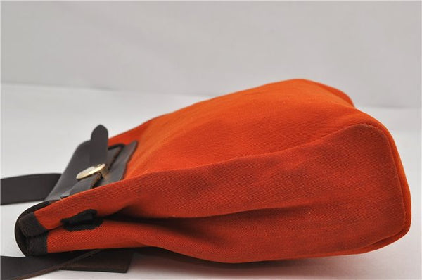 Auth HERMES Her Bag TPM 2 In 1 2Way Shoulder Bag Canvas Leather Orange 0270F