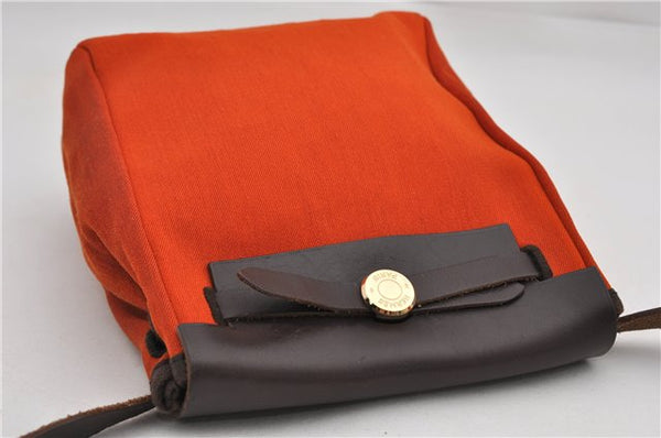Auth HERMES Her Bag TPM 2 In 1 2Way Shoulder Bag Canvas Leather Orange 0270F