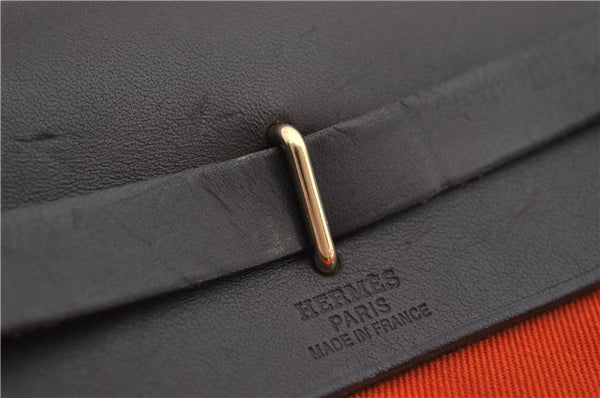 Auth HERMES Her Bag TPM 2 In 1 2Way Shoulder Bag Canvas Leather Orange 0270F