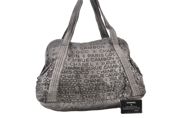 Authentic CHANEL Unlimited Polyester Shoulder Tote Bag Gray CC 0270G