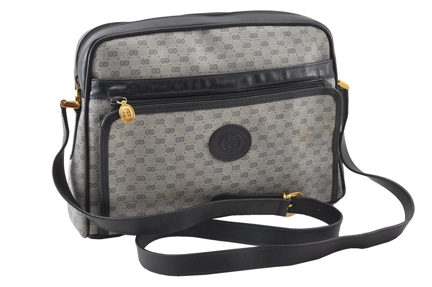 Authentic GUCCI Micro GG PVC Leather Shoulder Cross Body Bag Purse Navy 0271G