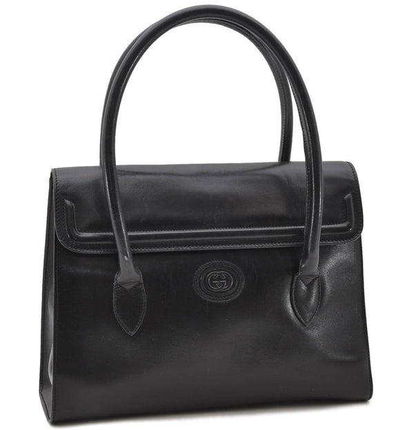 Authentic GUCCI Shooulder Hand Bag Purse Leather Black 0273D