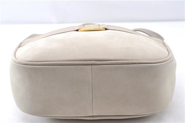 Authentic Salvatore Ferragamo Vara Shoulder Cross Body Bag Suede Beige SF 0273G