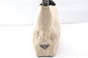 Authentic PRADA Vintage Canvas Leather Shoulder Hand Bag Purse Beige 0274G