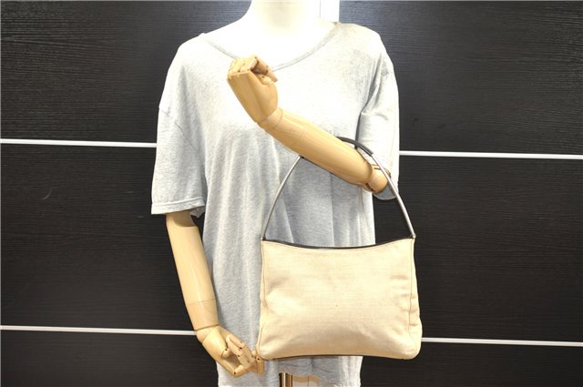 Authentic PRADA Vintage Canvas Leather Shoulder Hand Bag Purse Beige 0274G