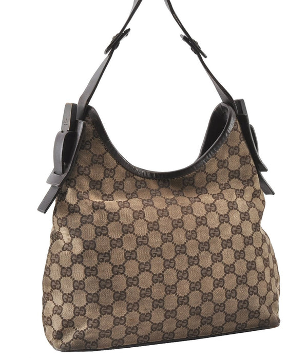 Authentic GUCCI Shoulder Hand Bag GG Canvas Leather 107752 Brown Junk 0276G
