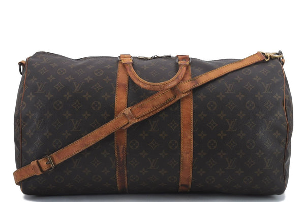 Auth Louis Vuitton Monogram Keepall Bandouliere 55 Boston Bag M41414 LV 0278D