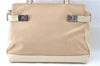 Auth Ferragamo Gancini Canvas Leather Shoulder Tote Bag Purse Beige Ivory 0278E