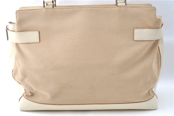 Auth Ferragamo Gancini Canvas Leather Shoulder Tote Bag Purse Beige Ivory 0278E