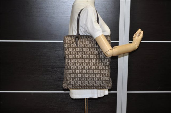 Authentic FENDI Zucchino Shoulder Hand Bag Canvas Leather Brown 0281G