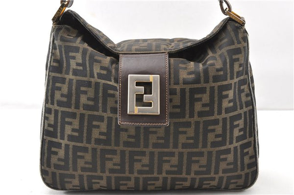 Authentic FENDI Vintage Zucca Shoulder Bag Purse Canvas Leather Brown 0282G