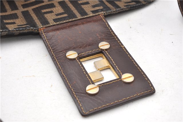 Authentic FENDI Vintage Zucca Shoulder Bag Purse Canvas Leather Brown 0282G