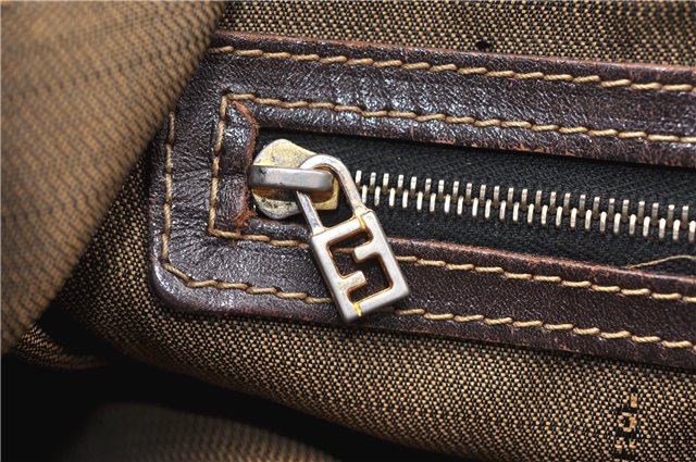 Authentic FENDI Vintage Zucca Shoulder Bag Purse Canvas Leather Brown 0282G