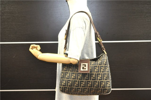 Authentic FENDI Vintage Zucca Shoulder Bag Purse Canvas Leather Brown 0282G