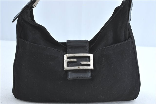 Authentic FENDI Mamma Baguette Shoulder Hand Bag Jersey Leather Black Junk 0283C