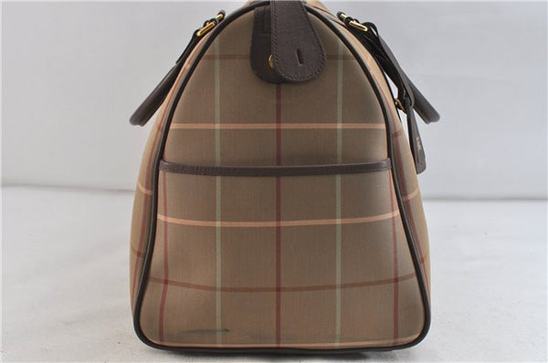 Authentic Burberrys Vintage Check Canvas Travel Boston Bag Khaki Brown 0283D