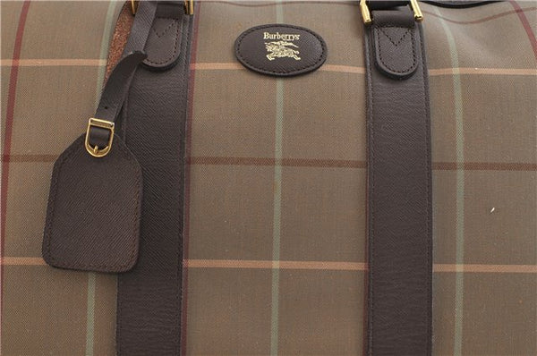 Authentic Burberrys Vintage Check Canvas Travel Boston Bag Khaki Brown 0283D