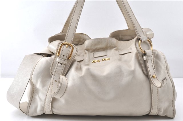 Authentic MIU MIU Vintage Leather Shoulder Tote Bag White 0284G