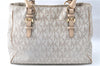 Authentic Michael Kors PVC Leather Shoulder Tote Bag Purse Ivory Beige 0285E