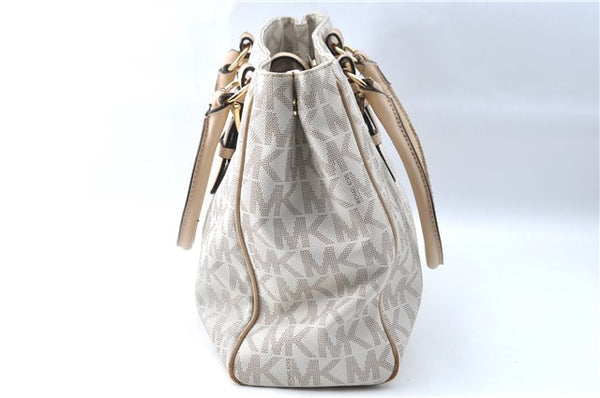Authentic Michael Kors PVC Leather Shoulder Tote Bag Purse Ivory Beige 0285E