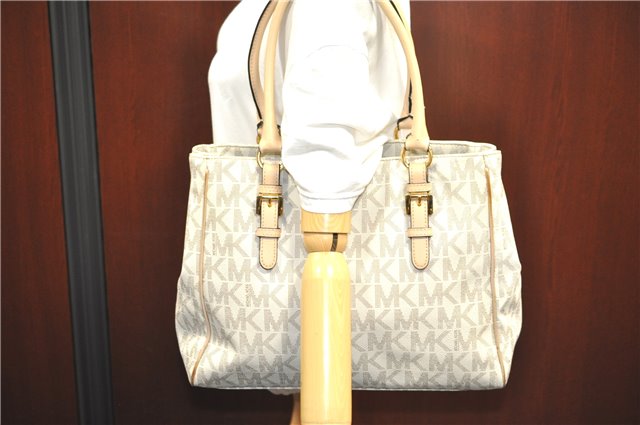 Authentic Michael Kors PVC Leather Shoulder Tote Bag Purse Ivory Beige 0285E