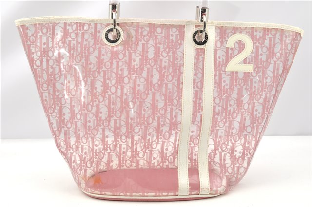 Authentic Christian Dior Trotter Hand Tote Bag Vinyl Leather Pink Clear 0285G