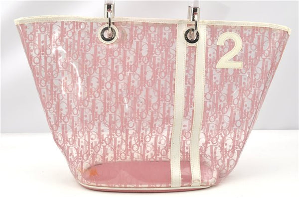 Authentic Christian Dior Trotter Hand Tote Bag Vinyl Leather Pink Clear 0285G
