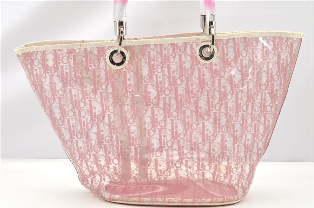 Authentic Christian Dior Trotter Hand Tote Bag Vinyl Leather Pink Clear 0285G