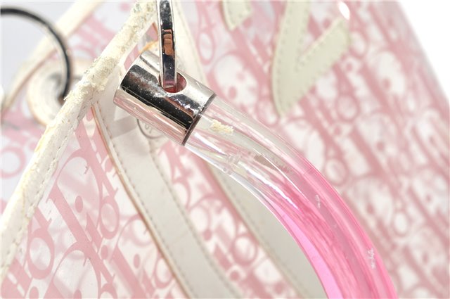 Authentic Christian Dior Trotter Hand Tote Bag Vinyl Leather Pink Clear 0285G