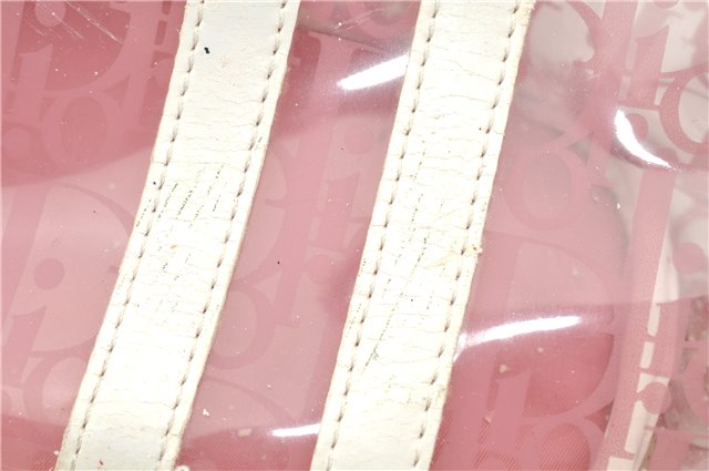 Authentic Christian Dior Trotter Hand Tote Bag Vinyl Leather Pink Clear 0285G