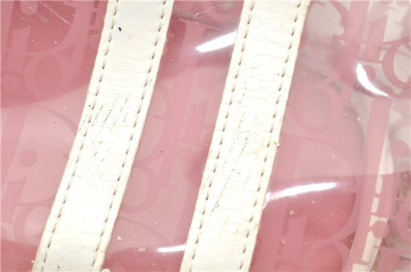 Authentic Christian Dior Trotter Hand Tote Bag Vinyl Leather Pink Clear 0285G