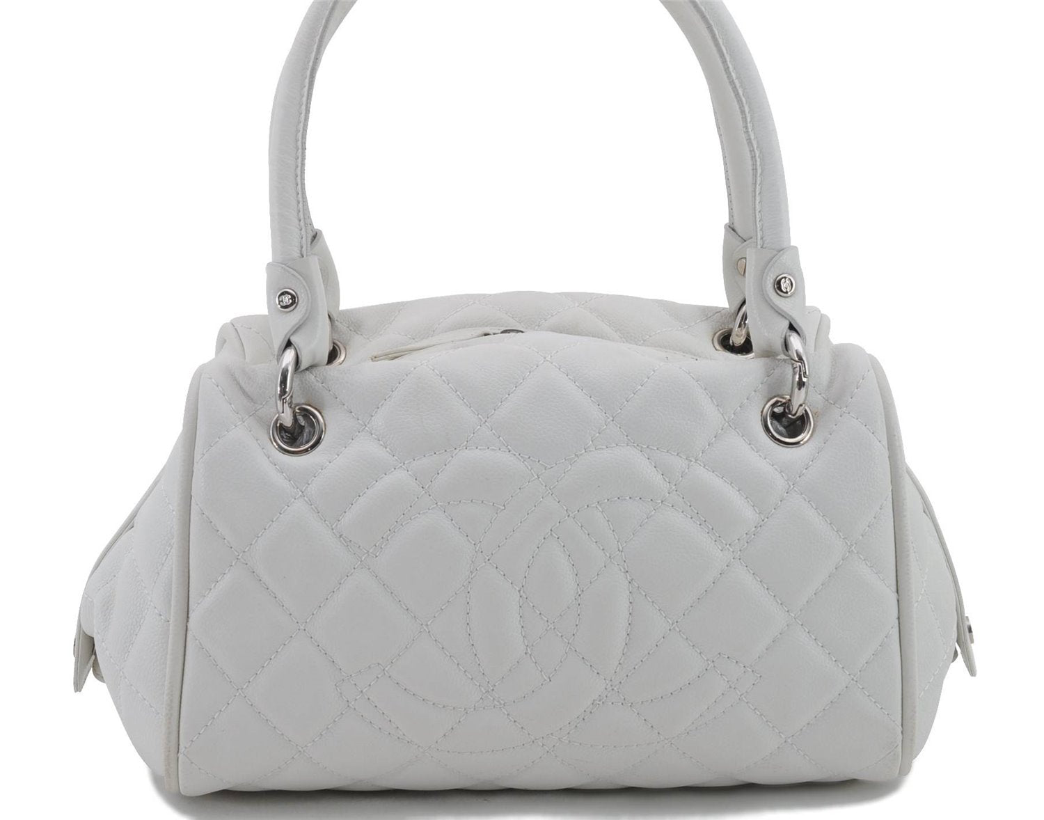 Authentic CHANEL Caviar Skin Matelasse CoCo Mark Shoulder Hand Bag White 0286D