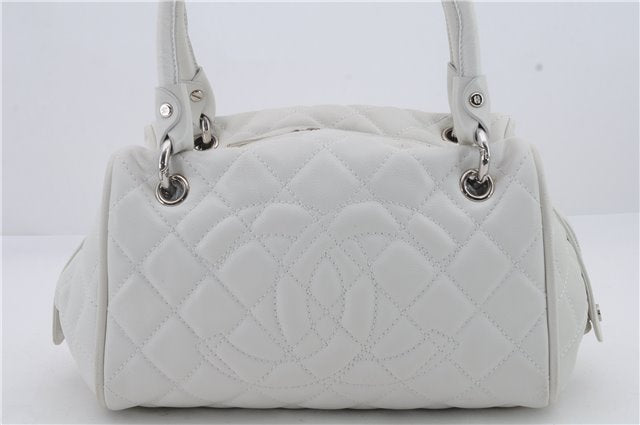 Authentic CHANEL Caviar Skin Matelasse CoCo Mark Shoulder Hand Bag White 0286D